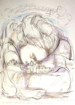 Le radici ancorate alla terra madre (matita, 1990)