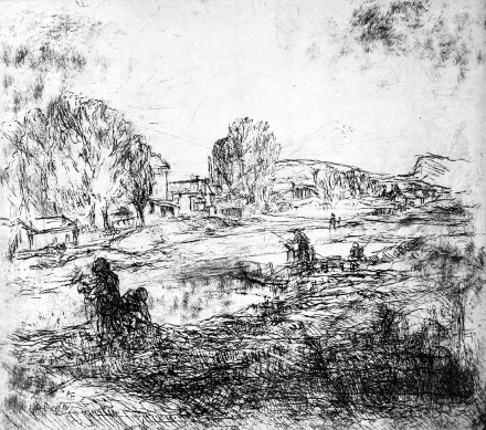 Pescatori sul Reno (acquaforte, 1950, cm 28 x 25)