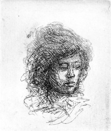 Testina piccola (acquaforte, 1972, cm 6,9 x 8,1)