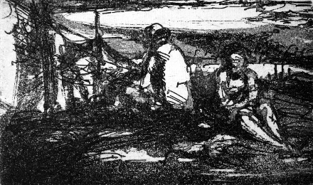 La rete dei pescatori (acquatinta, 1980, cm 16,3 x 9)