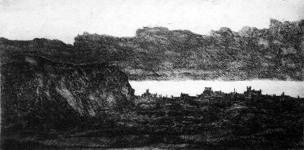 Tramonto (acquaforte, 1953, cm 23 x 11,8)