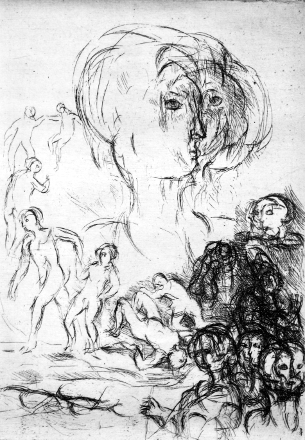 Simbologia umana (acquaforte, 1958, cm 11,4 x 16)