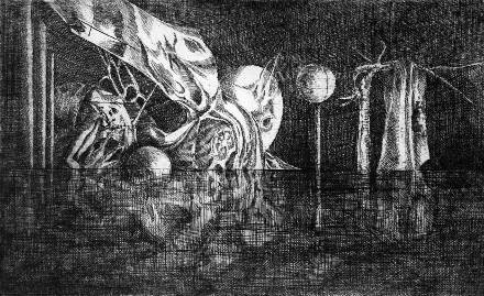 Composizione riflessa (acquaforte, 1963, cm 25,2 x 15,3)