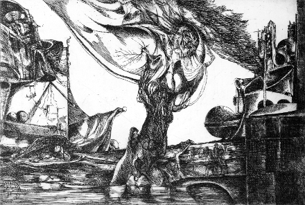 L'idolo (acquaforte, 1964, cm 26,1 x 17,9)