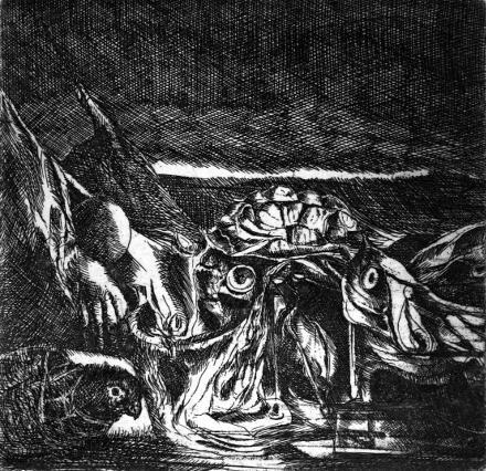 Fantasia (acquaforte, 1969, cm 13,3 x 13)