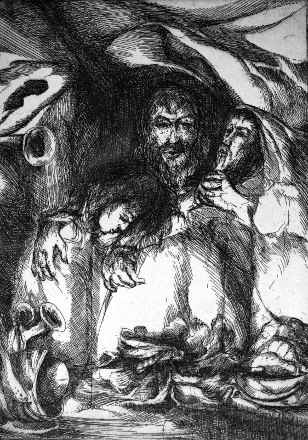 Raccoglimento (acquaforte, 1976, cm 18,5 x 26,2)