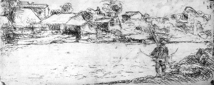 Al fiume Reno (prima acquaforte, 1949, cm 21 x 8,8)